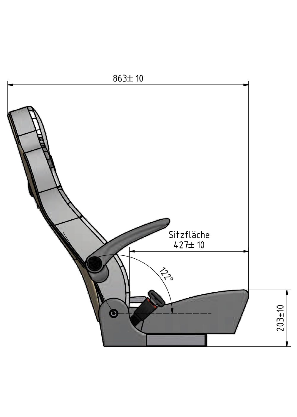 technische Zeichnung eines Sitzes