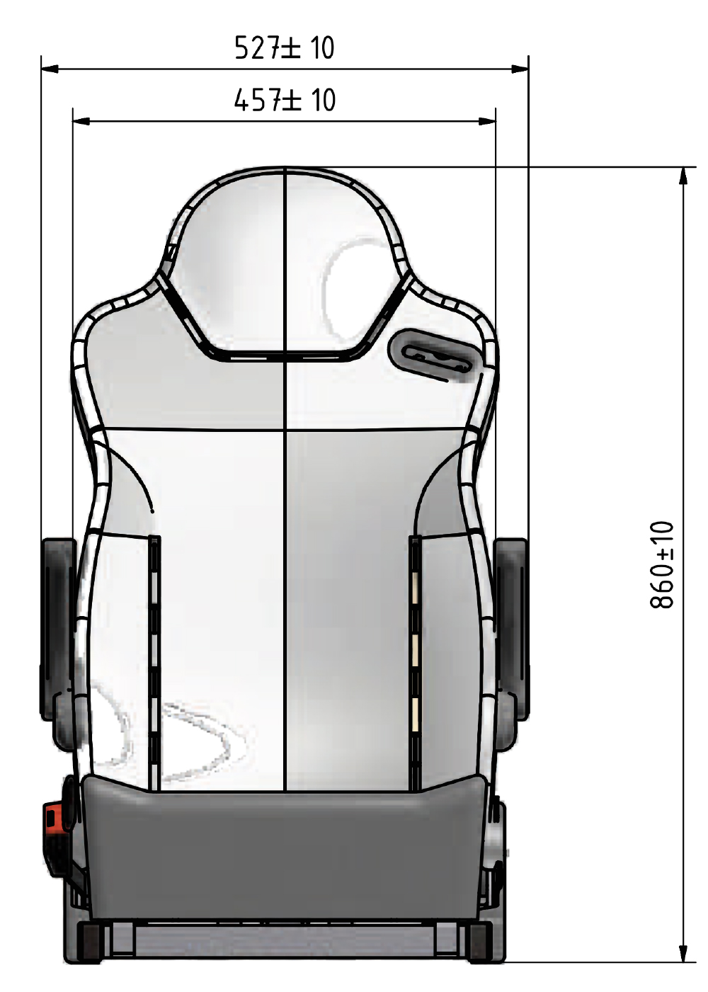technische Zeichnung eines Sitzes Frontal