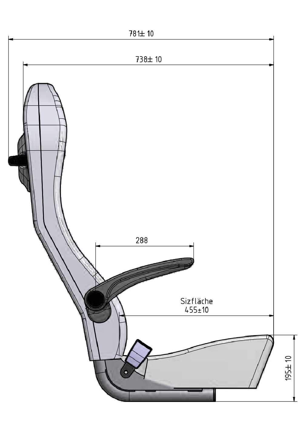 linea sitztechnische Zeichnung seitlich