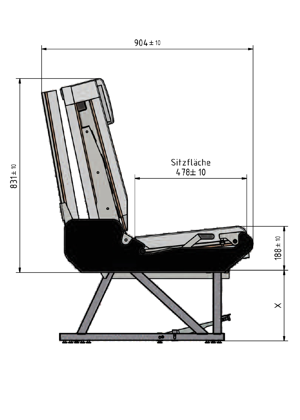 Zeichnung einer Sitzbank von der Seite